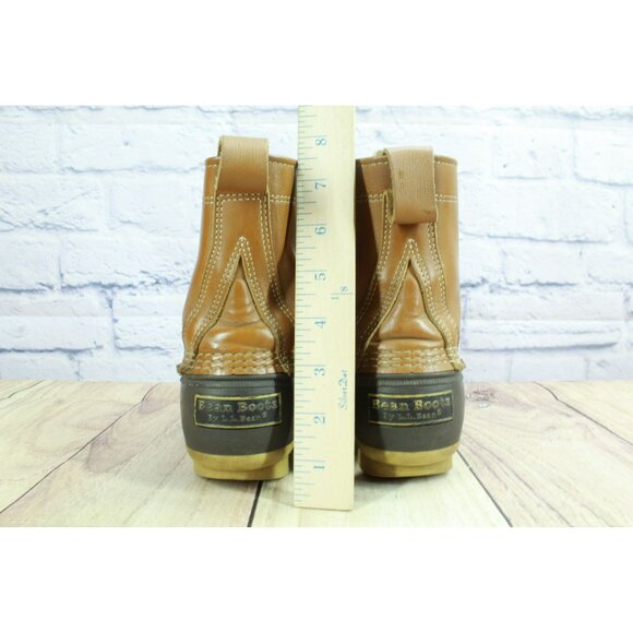 LL Bean Brown Leather Lace Up Round Toe Unlined Ankle Duck Boots Size 7 M - Picture 6 of 10